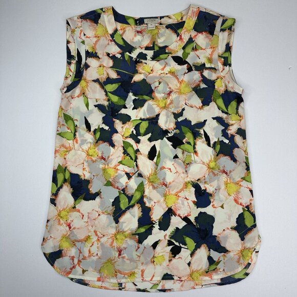J.Crew Factory Women's White Floral Crew Neck Sleeveless Career Top XS/C37 - Picture 5 of 11